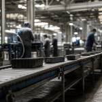 Trabalhadores em uma linha de produção industrial durante desaceleração da economia brasileira